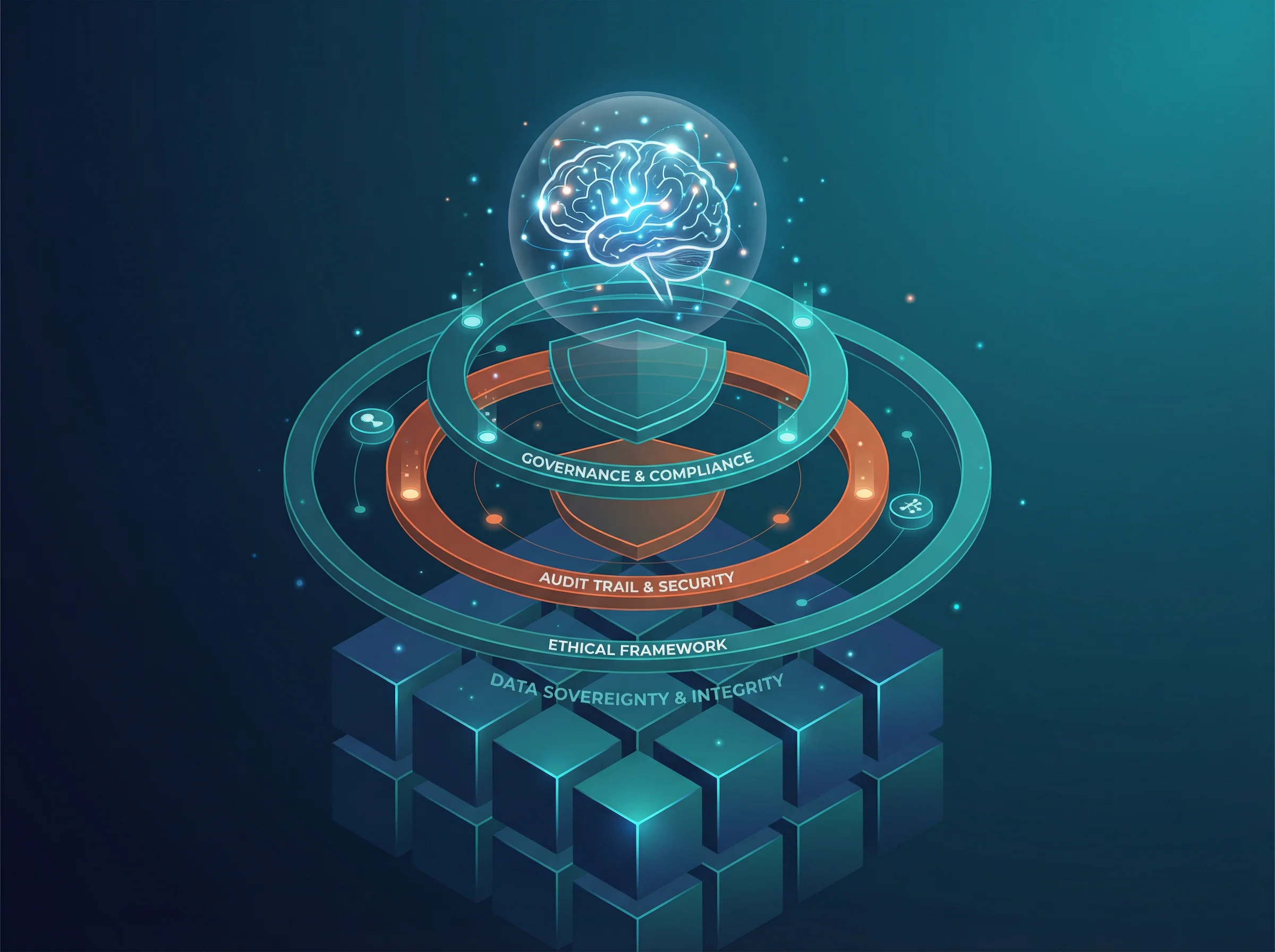 AI governance architecture — layered compliance, audit trail, and data sovereignty